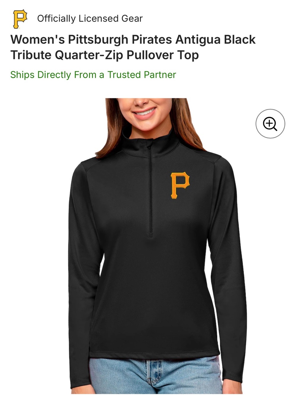 NEW MLB Antigua Women's Pittsburgh Pirates Intent Quarter Zip Pullover